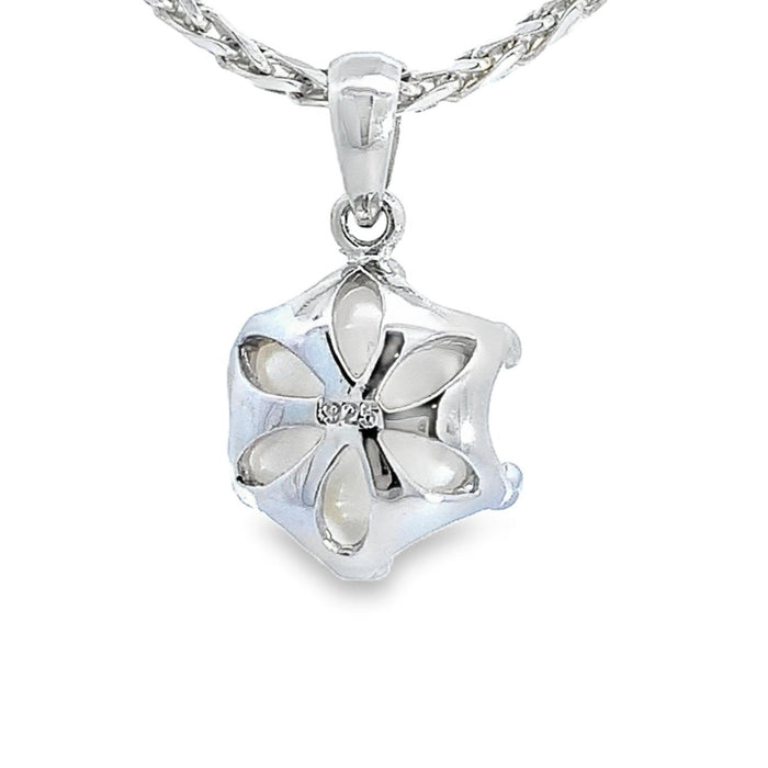 Photo of a White pearl Pendant necklace on white background Rear view