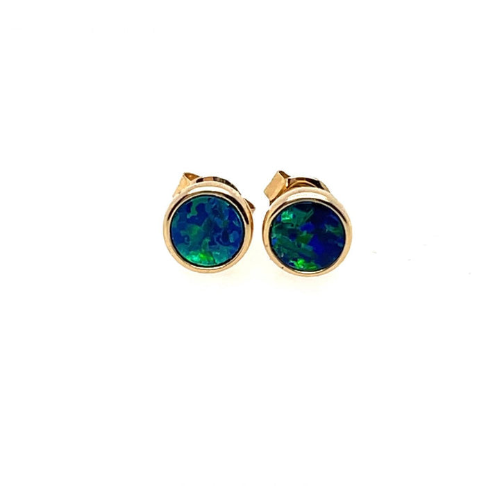 14kyg Opal Doublet Stud Earrings-5mm Bezel set Australian Gems