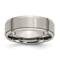 7mm Ridged Edge Titanium Band - Brushed Center Design, Size 7.5