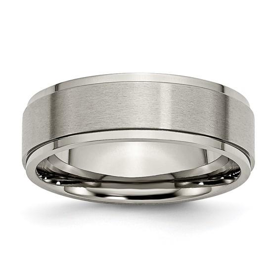 7mm Ridged Edge Titanium Band - Brushed Center Design, Size 7.5