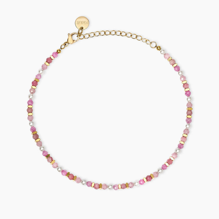 Cavigliera con perle conchiglia e pietre rosa