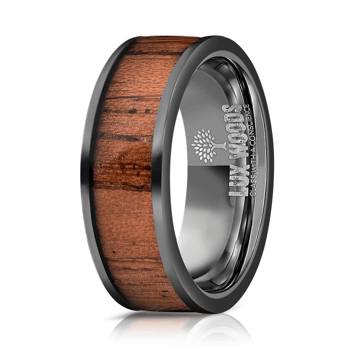 "Apollo" Black Sapele Wood Inlay Ring-Rings By Lux