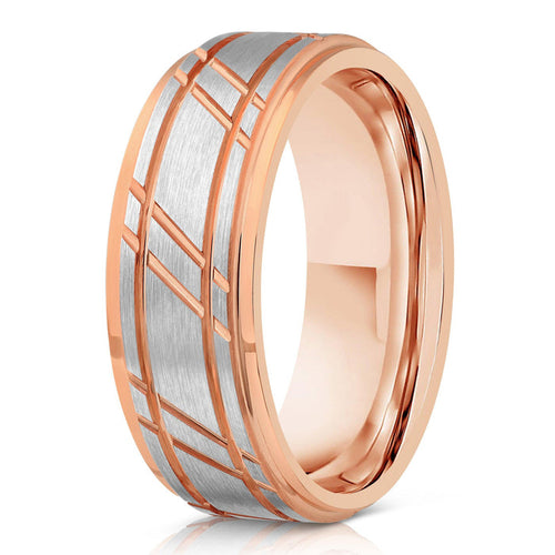 "Apollo" Silver/Rose Gold Tungsten Carbide Ring- Flat- 6mm/8mm