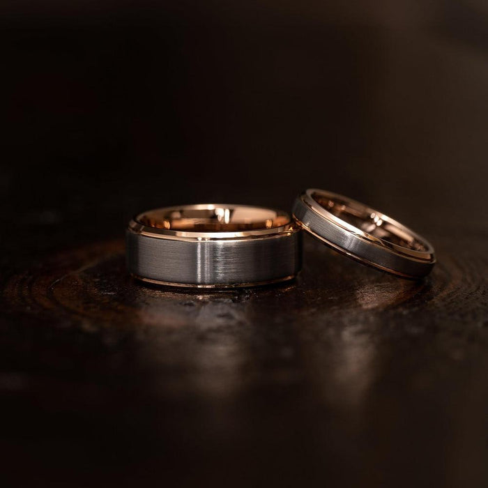 "Apollo" Womens Tungsten Carbide Ring- White Gold w/ Rose Gold Strip- 4mm-Rings By Lux