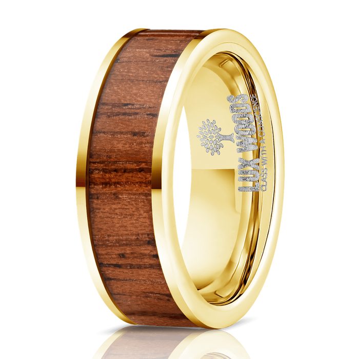 "Apollo" Yellow Gold Sapele Wood Inlay Ring-Rings By Lux