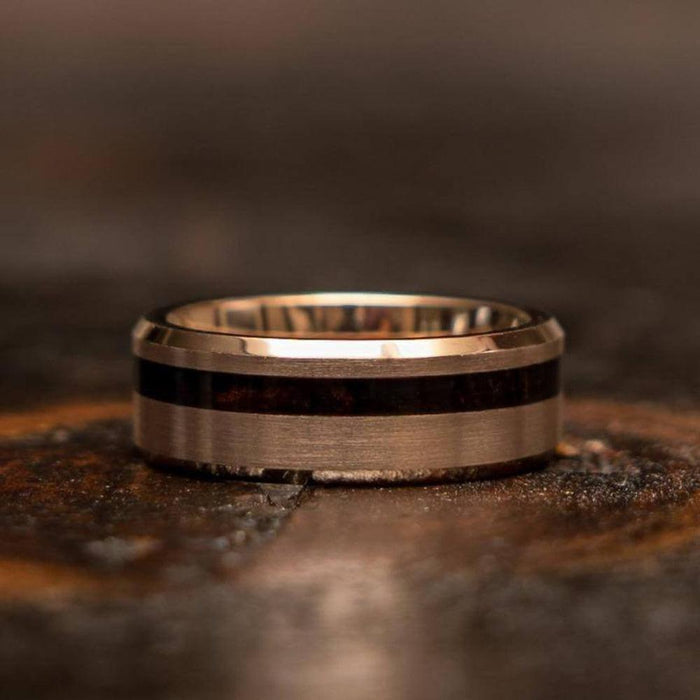"Artemis" Wenge Wood x Rose Gold Tungsten Ring-Rings By Lux
