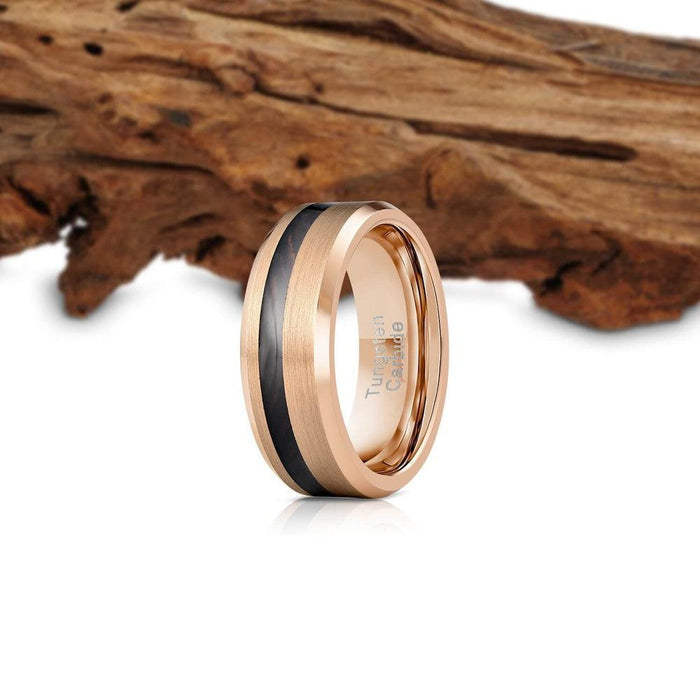 "Artemis" Wenge Wood x Rose Gold Tungsten Ring-Rings By Lux