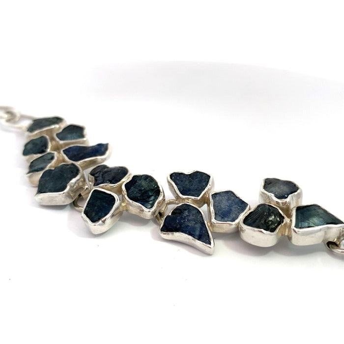 Artisan Gabriel Peña 950 Sterling Silver Bracelet with Natural Raw Blue Sapphire - Adjustable 7-8”