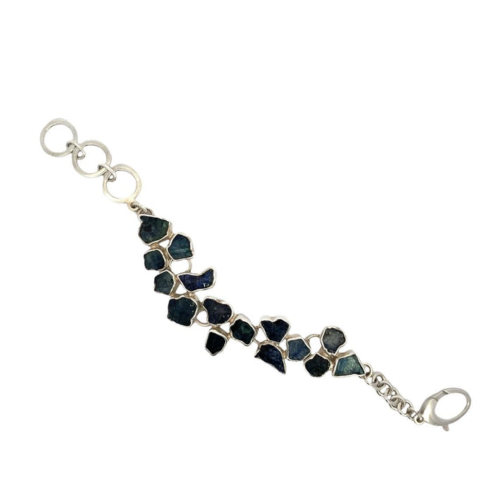 Artisan Gabriel Peña 950 Sterling Silver Bracelet with Natural Raw Blue Sapphire - Adjustable 7-8”