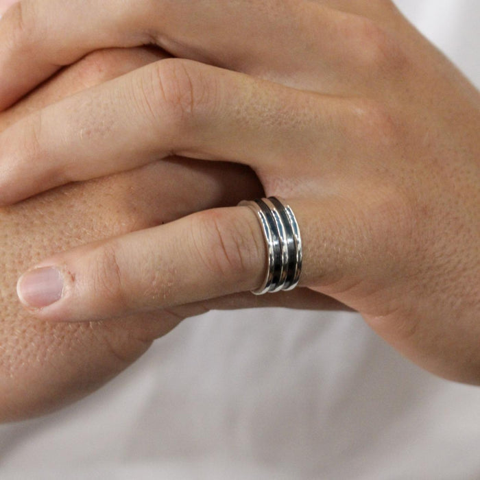 Artisan Made Sterling Silver Band-Black Oxidation 9mm Wide Band