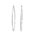 photo of a pair of oval silver hoop earrings on a white back ground