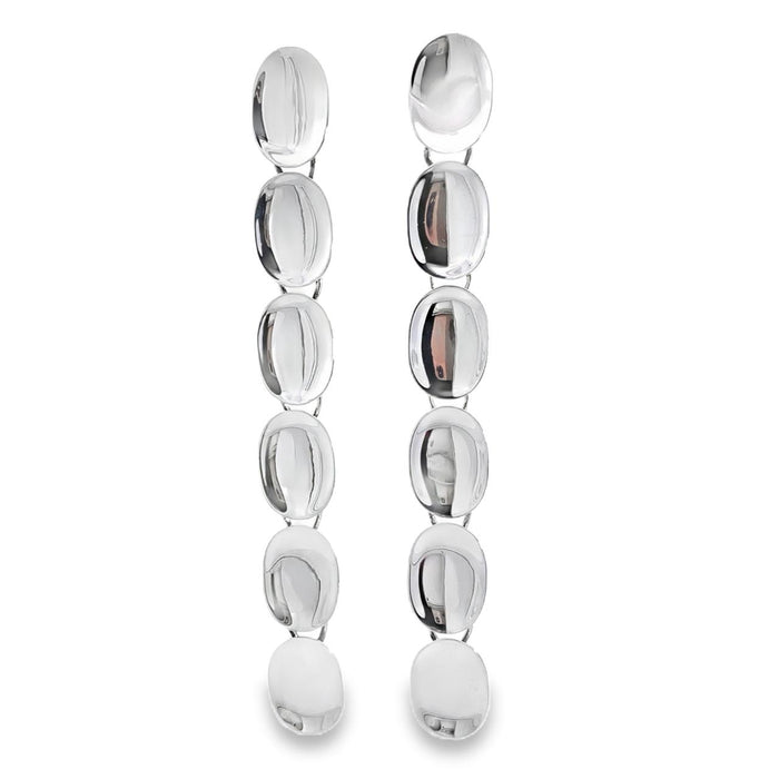 photo of  silver long six oval disk earring on a white background
