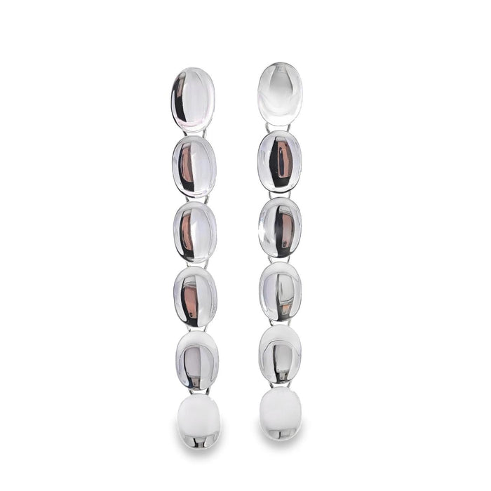 photo of  silver long six oval disk earring on a white background