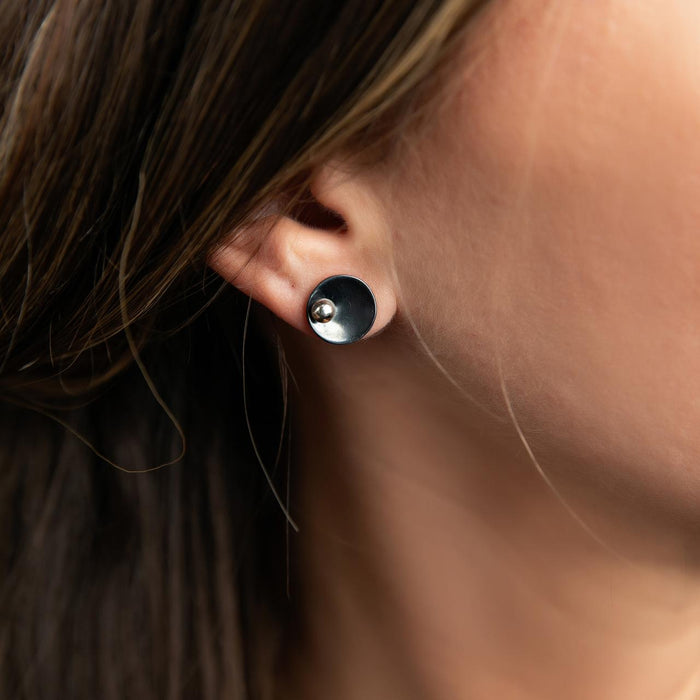 Artisan Round Oxidized Sterling Silver Stud Earring-Guilleas Joyas' Exclusive Design