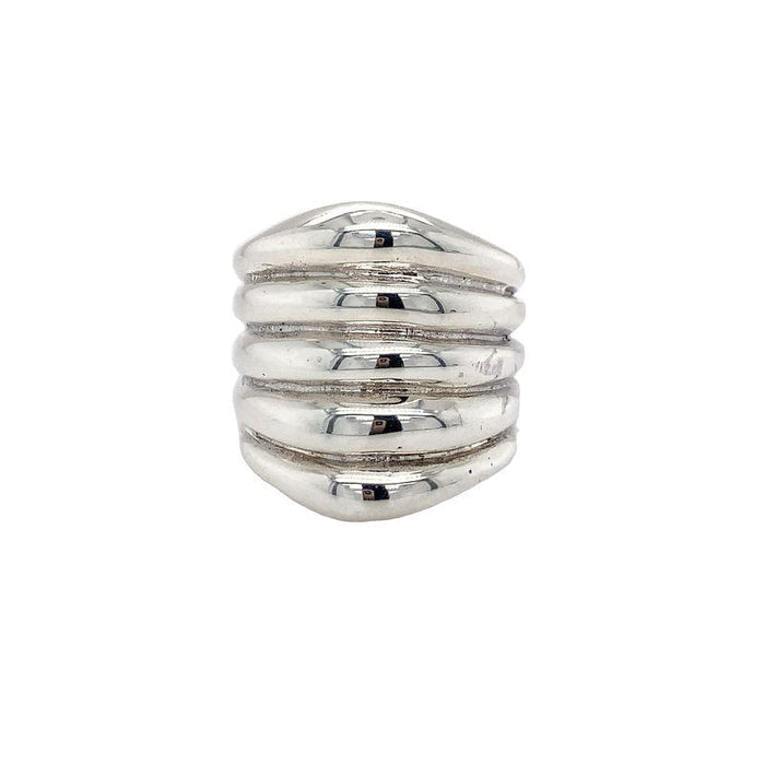 Sterling Silver Ring-Artisan Made  Tapering Wide Ribbed Design on white background