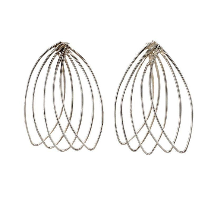photo of a five-section silver fan-shaped earring on a white background
