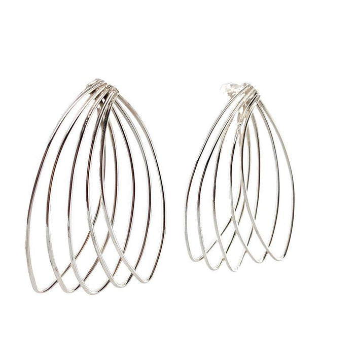photo of a five-section silver fan-shaped earring on a white background
