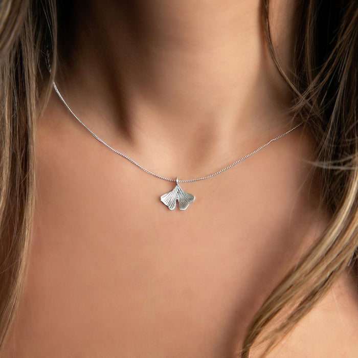 Artisan Sterling Silver Ginkgo Leaf Pendant-Guilleas Joyas' Design Pendant & Chain