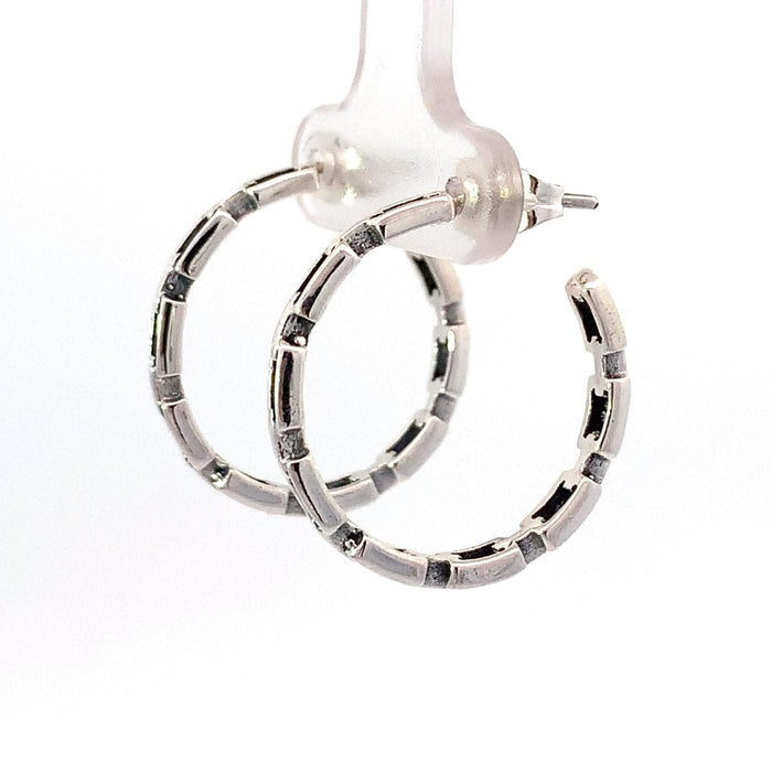 photo of a a silver chain design hoop earring on a white background