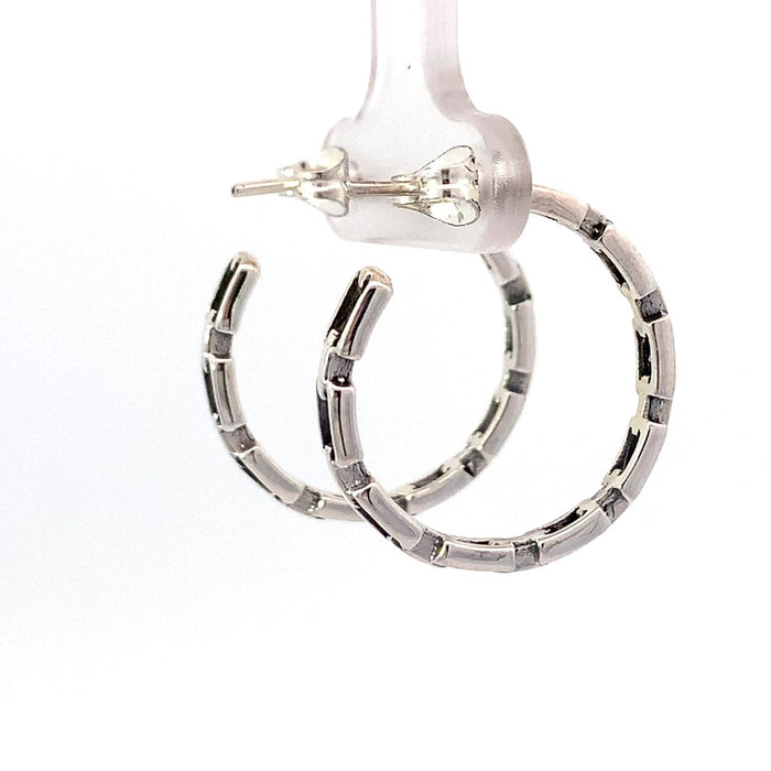 photo of a a silver chain design hoop earring on a white background