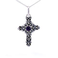 Artisan Taxco Sterling Silver Cross Pendant with Amethyst Cabochon