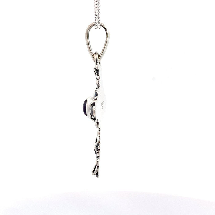 Artisan Taxco Sterling Silver Cross Pendant with Amethyst Cabochon