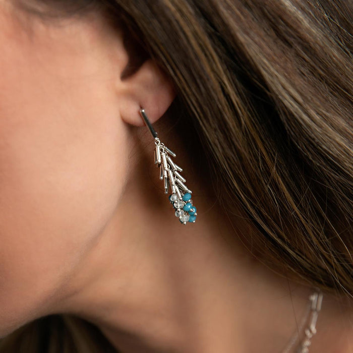 Artisan Teresa Gonzales Drop Fringe Earring With Blue Chalcedony & MoonStone Beads
