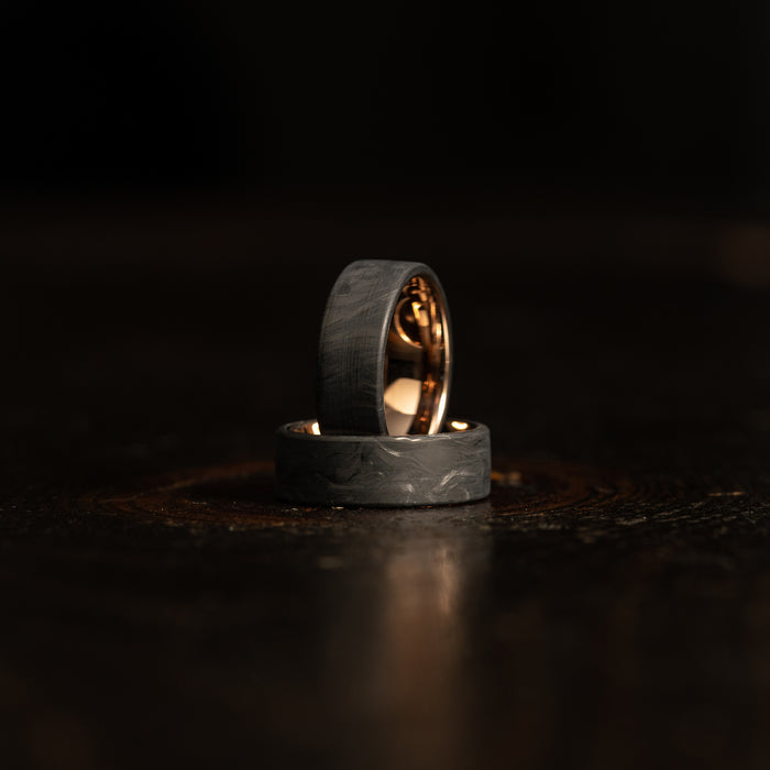 "Athena"  Forged Carbon Fiber/Rose Gold Tungsten Ring