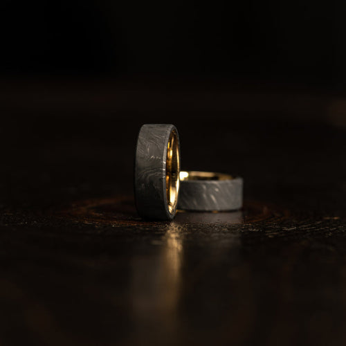 "Athena"  Forged Carbon Fiber/Yellow Gold Tungsten Ring