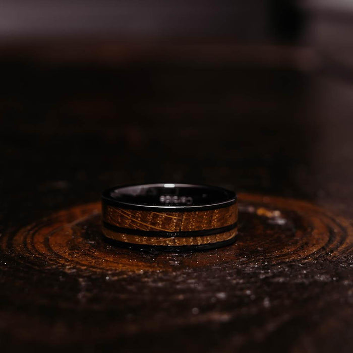 "Atlas" Whisky Barrel Gunmetal Tungsten Ring-Rings By Lux