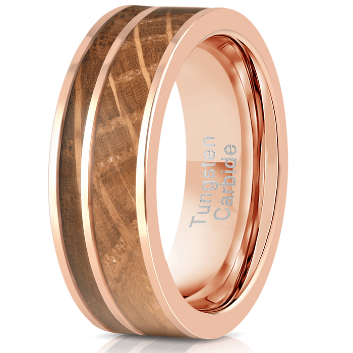 "Atlas" Whisky Barrel Rose Gold Tungsten Ring-Rings By Lux