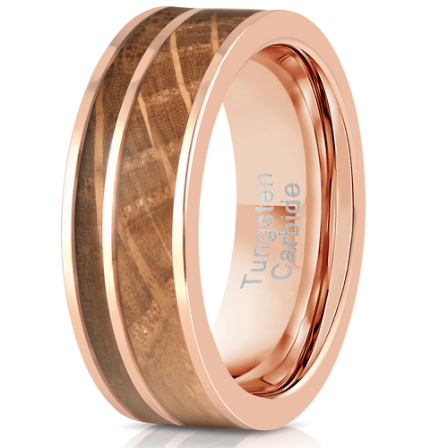 "Atlas" Whisky Barrel Rose Gold Tungsten Ring-Rings By Lux