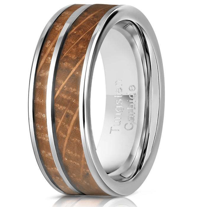 "Atlas" Whisky Barrel Silver Tungsten Ring-Rings By Lux