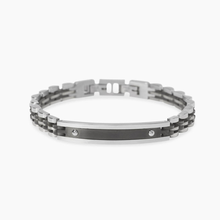 Bracciale uomo in acciaio con gunmetal e piastra