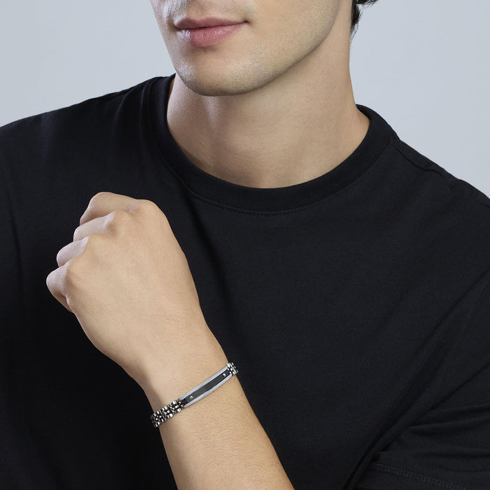 Bracciale uomo in acciaio con gunmetal e piastra