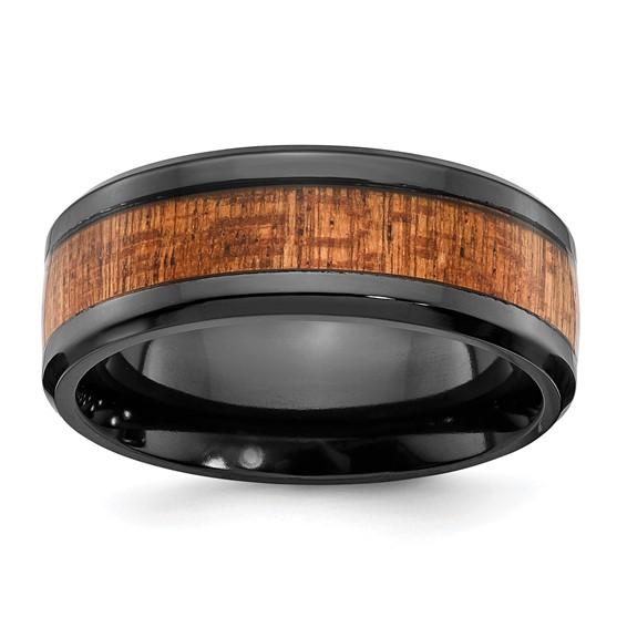 Black Zirconium & Wood Inlay Wedding Band-Modern Design by Chisel