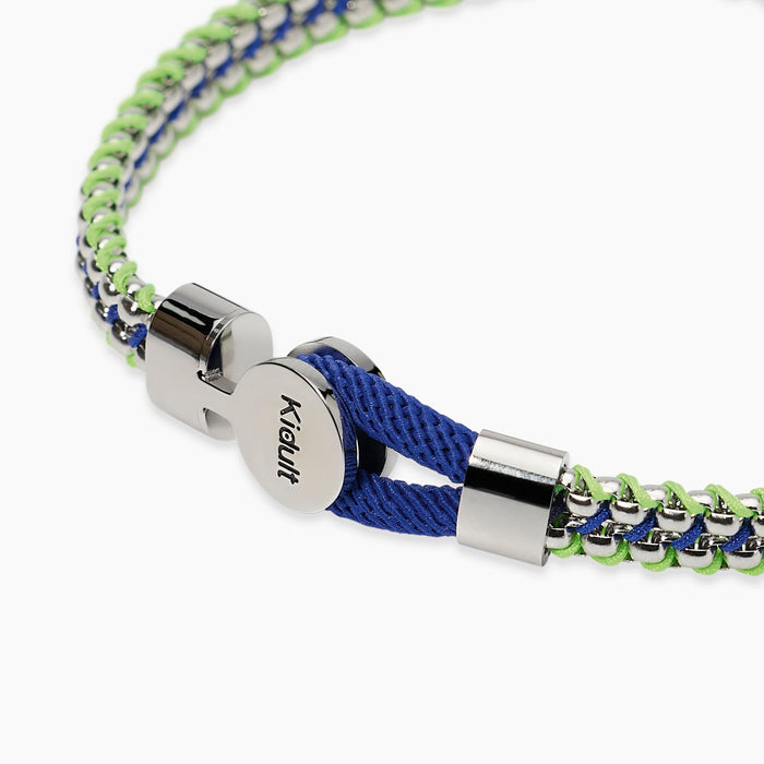 Bracciale in acciaio e nylon in blu e verde chiaro