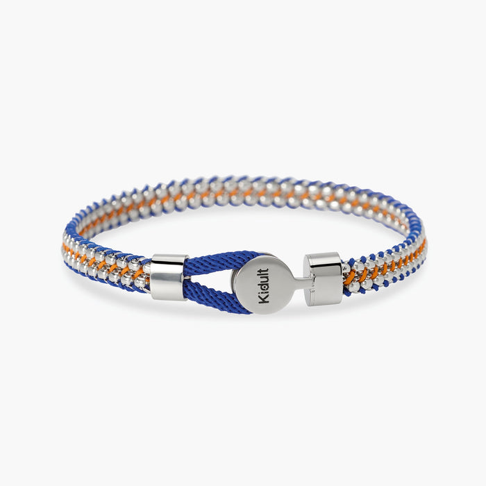 Bracciale in acciaio e nylon in blu e arancione