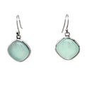 photo of a square blue Chalcedon silver dangle earring on a white background