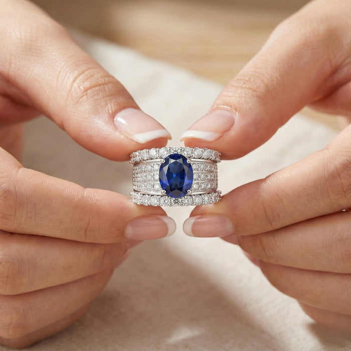 Bold, regal, and breathtaking, the Blue Majesty Crown Ring captures the very essence of royal luxury. Its deep sapphire-blue artificial gemstone sits at the center like a crowned jewel, surrounded by rows of shimmering crystals that reflect light from every angle. Crafted from premium copper, this adjustable ring wraps your finger in comfort while delivering an unmistakable presence.