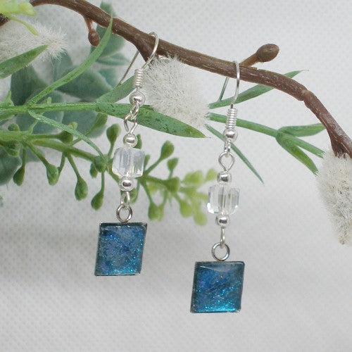 Blue Shimmer Polish Dangle Earrings