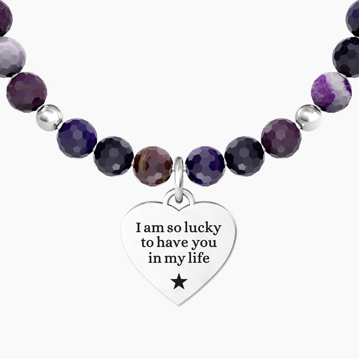 Bracciale Amica con agata viola e ciondolo cuore