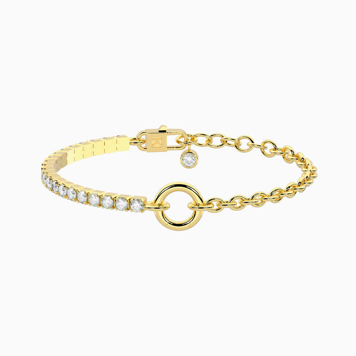 Bracciale dorato con catena rolò e tennis zirconi bianchi