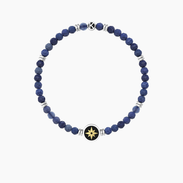 Bracciale elastico uomo con agata blu e rosa dei venti