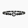 Bracciale elastico uomo con agata nera e quadrifoglio