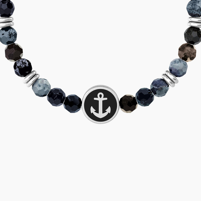 Bracciale elasticoper il papà con agata blu e ancora