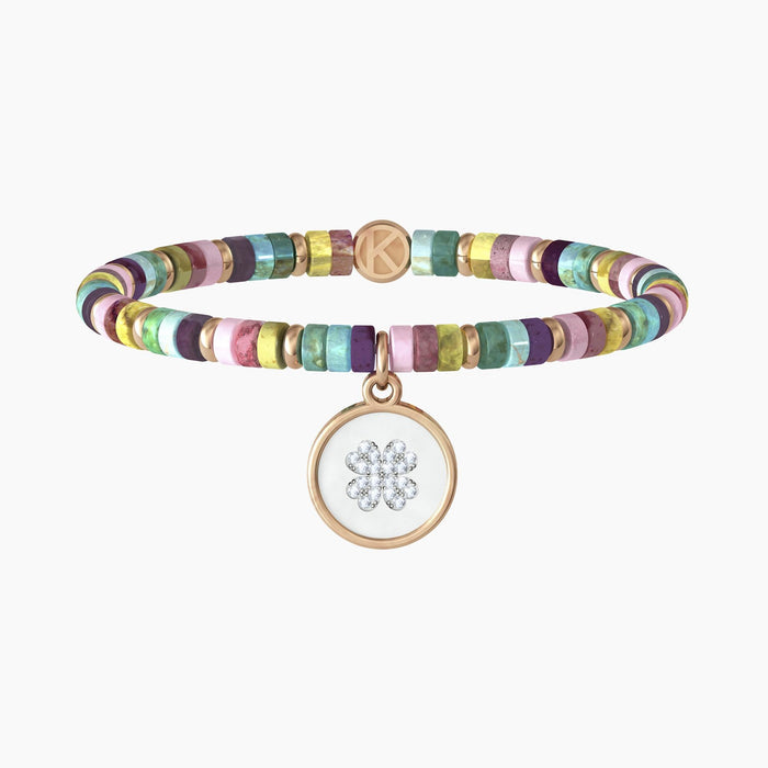 Bracciale portafortuna con pietre e ciondolo quadrifoglio