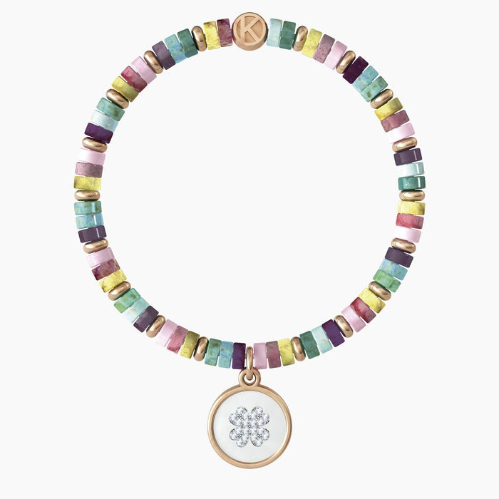 Bracciale portafortuna con pietre e ciondolo quadrifoglio