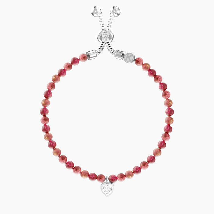 Bracciale regolabile con diaspro rosso e ciondolo cuore
