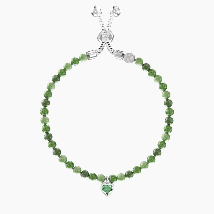 Bracciale regolabile con diaspro verde e ciondolo cuore